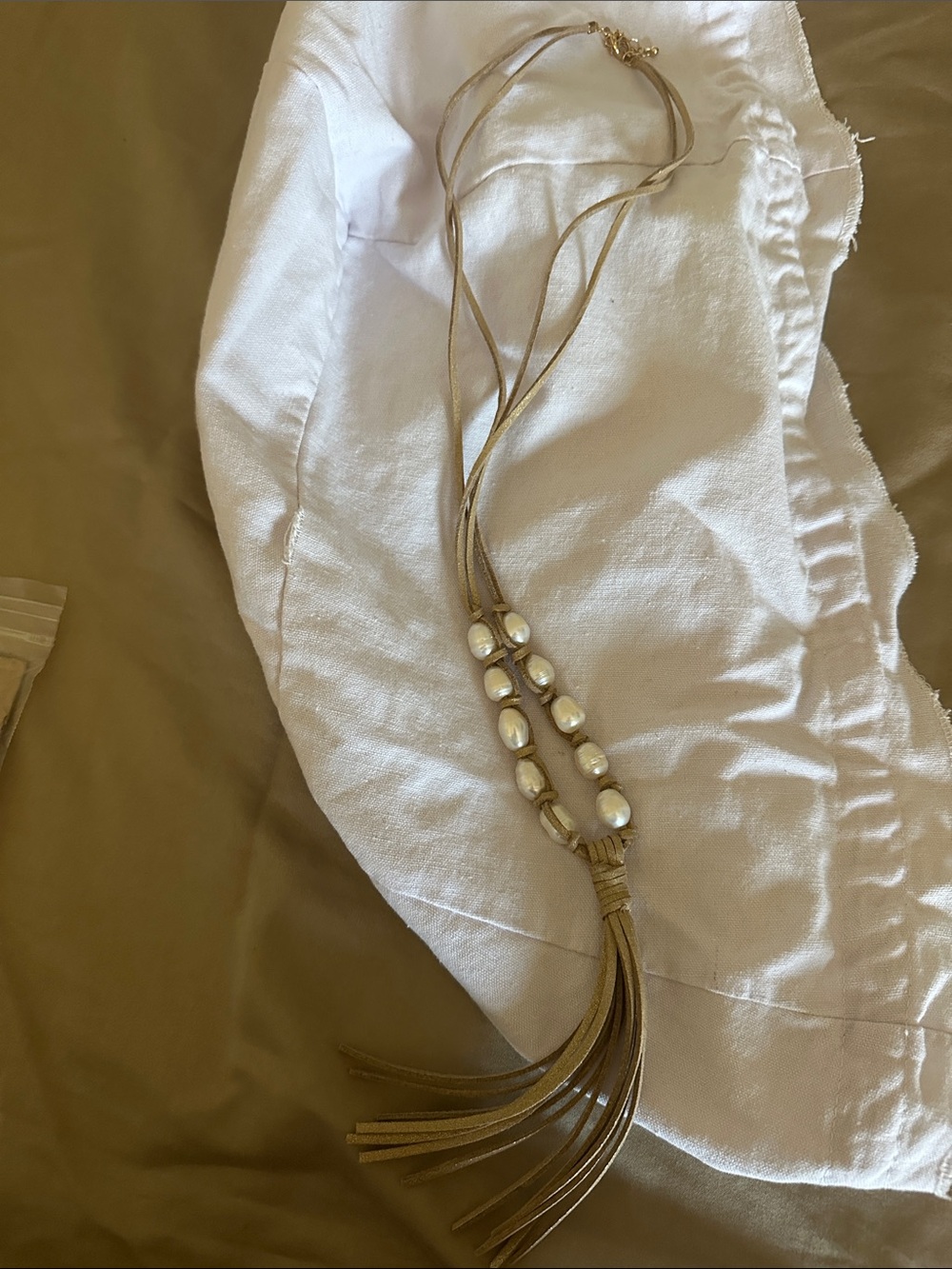 **BUNDLE 3 ITEMS FOR $10!!! Pearl Accent Tan Tassel Necklace - Unbranded